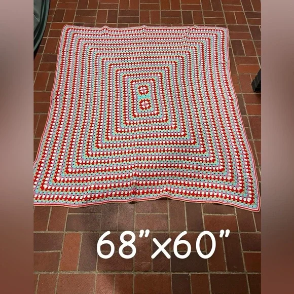 Handmade Crochet Blanket Throw Red Blue Purple Pink Tan White