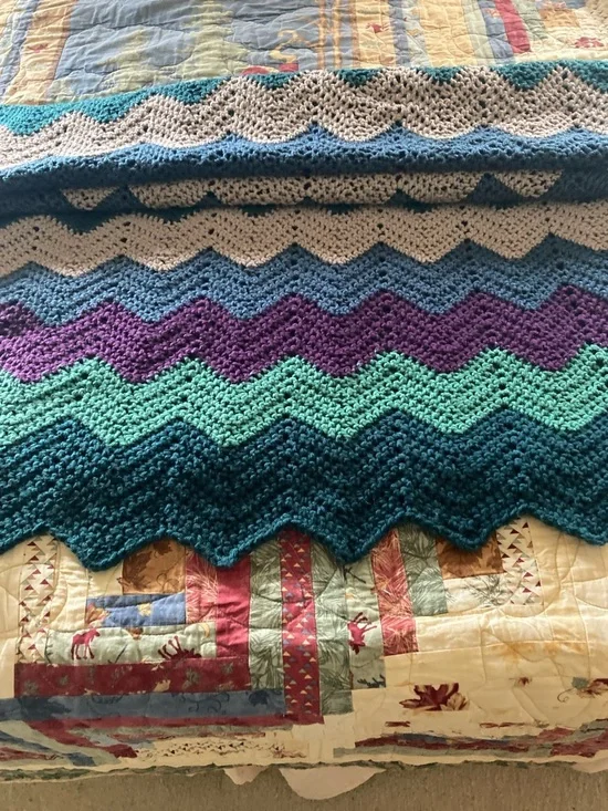 Handmade afghan chevron ripple design multi color cozy