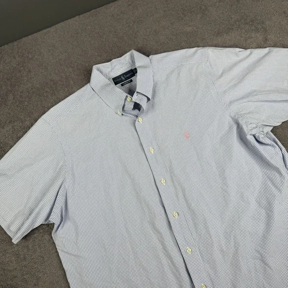 Ralph Lauren Shirt Men XL Blue Check Plaid Button Up Pink Pony Cotton Preppy