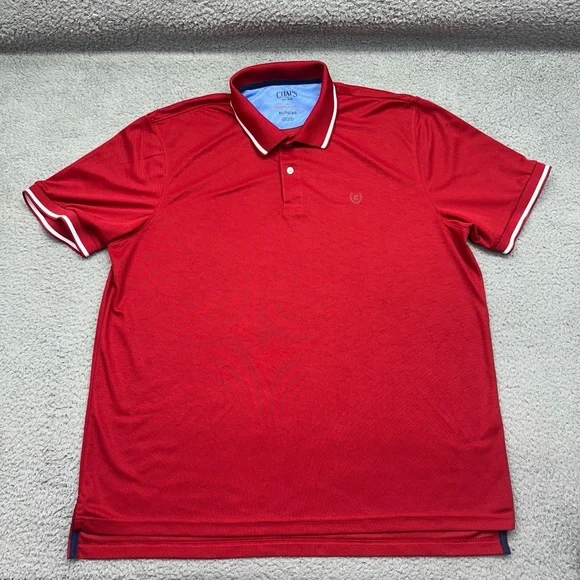 Chaps CM14PL902 Mens XL S/S 100% Polyester Everyday Red‎ Polo Shirt White Trim