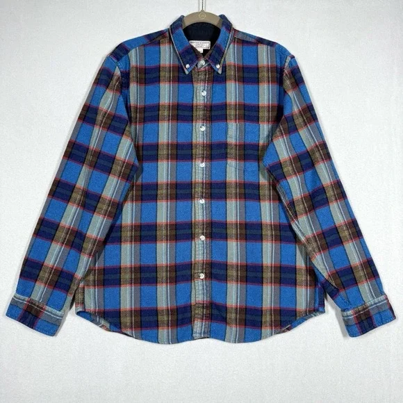 Wallace and Barnes‎ Shirt Mens Large Wool Blend Plaid Button Down Flannel Preppy
