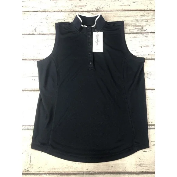 Walter Hagen Womens Clubhouse Sleeveless Golf Mock Polo Dark Navy Sz large