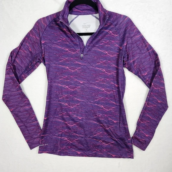 Nike pro combat purple fitted Dry-fit 1/2 zip up track jacket. Size medium
