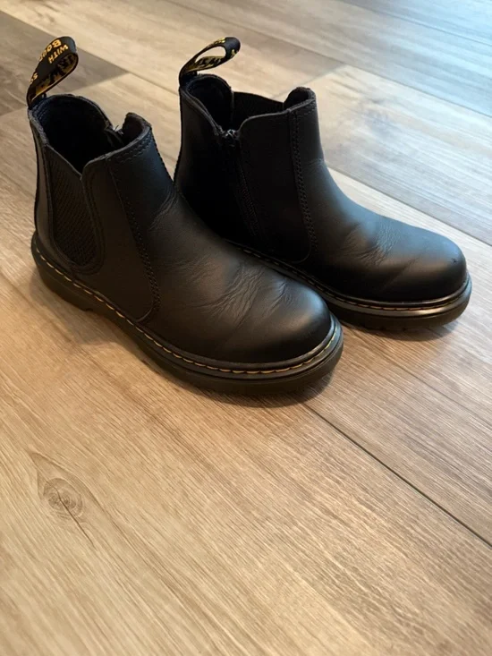 Dr. Martens Black Leather Chelsea Ankle Boots with Yellow Stitching - Kids