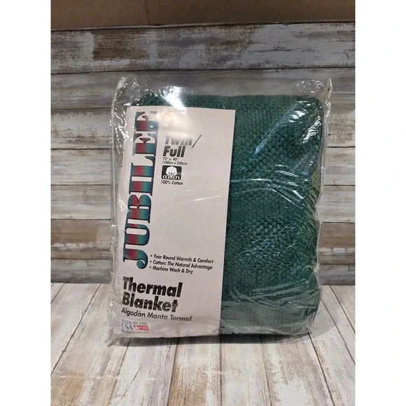 Jubilee Hunter Green Thermal Blanket 100% Cotton Twin Full 72x90 Made in USA NOS