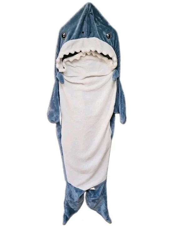 Touchat Wearable Shark Blanket, Blue White, Soft Velour, Size Medium For 59