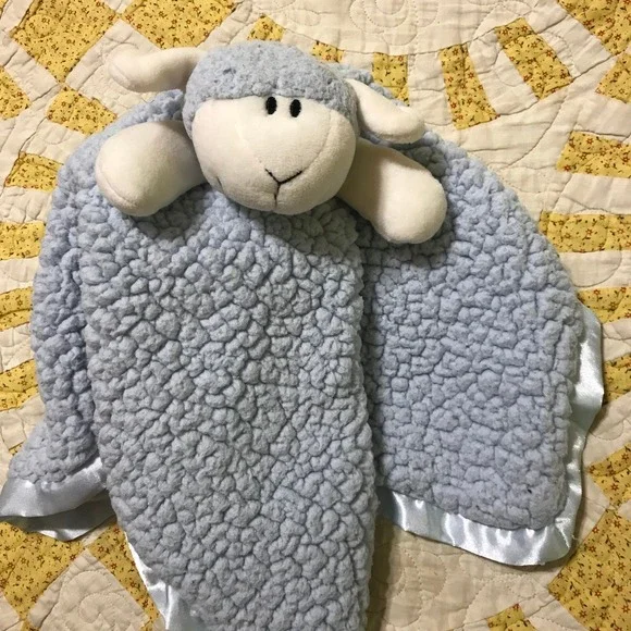 Stephan Baby Blue Lamb Lovie Lovey Satin Trim Soft Back Front Sherpa
