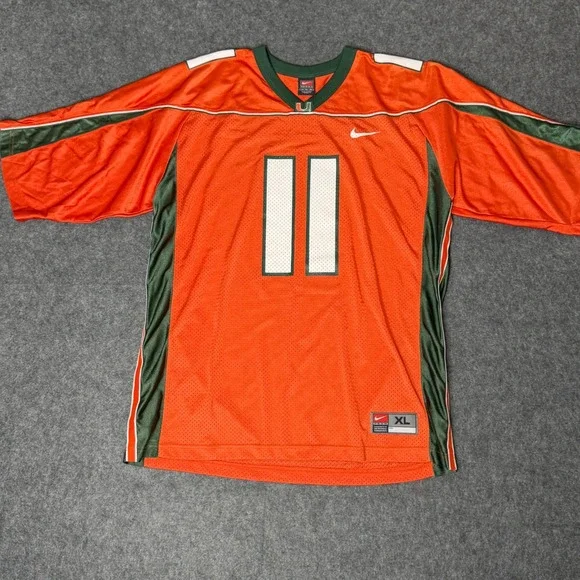 Nike University of Miami Hurricanes Football Jersey Orange Green #11 Mens XL