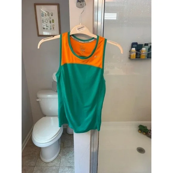 Nike Miler Running Tank Top Womens Small Green Orange Dri-FIT Racerback Mesh