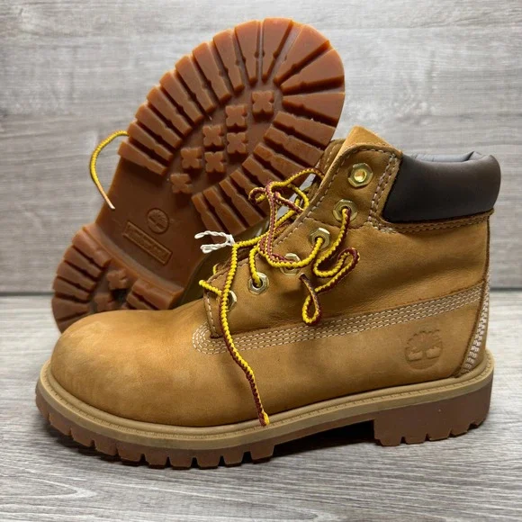 Timberland 6 Inch Premium Waterproof Boot Kids Size 2 Wheat Tan Leather 12709