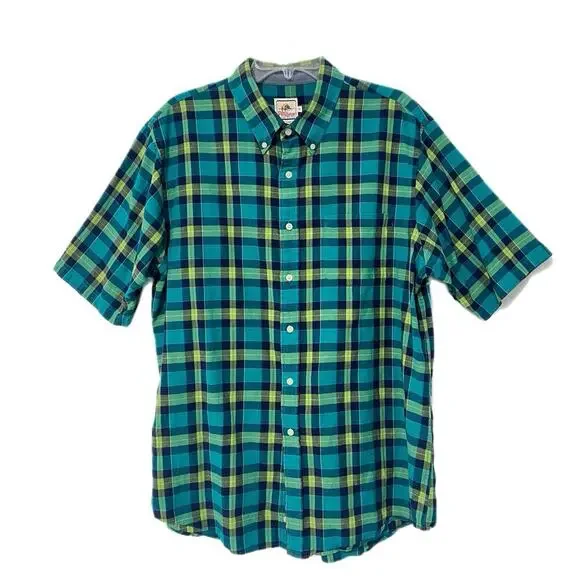 Pendleton Surf Shirt Mens XL Green Plaid Short Sleeve Button Down Casual Summer