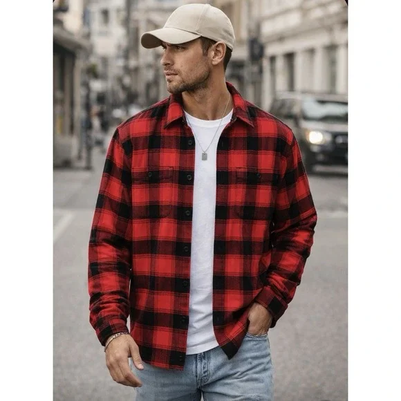 Men's Red Black Buffalo Plaid Flannel Shirt  XL Grunge Workwear Lumberjack Gap