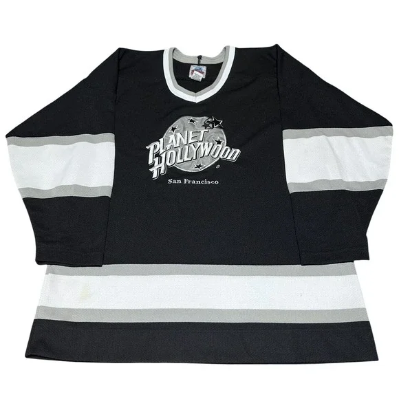 Vintage Planet Hollywood San Francisco Hockey Jersey Mens Medium Black 90s Retro
