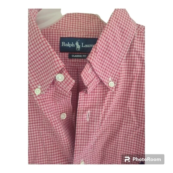 Dress Shirt Ralph Lauren‎ mens gingham check red button down 16