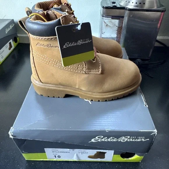 Eddie Bauer Work Boots Boys 10 Little Kids Wheat Tan Hiking NEW in Box