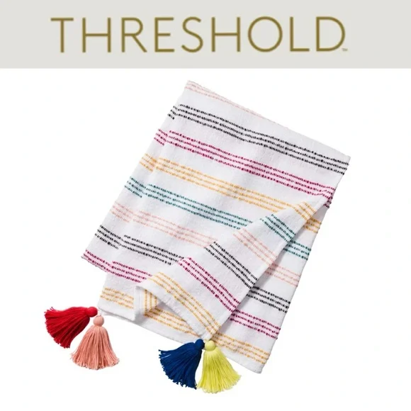 THRESHOLD TEXTURED STRIPE BOHO LIGHTWEIGHT TASSELED THROW BLANKET
