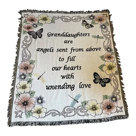 Granddaughters Are Angels Woven Tapestry Throw Blanket Floral Butterfly 54x46