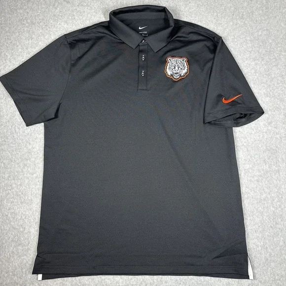 Nike Dri-Fit Men's Golf Polo Tiger Head Embroidery Large Black Stretch Shirt