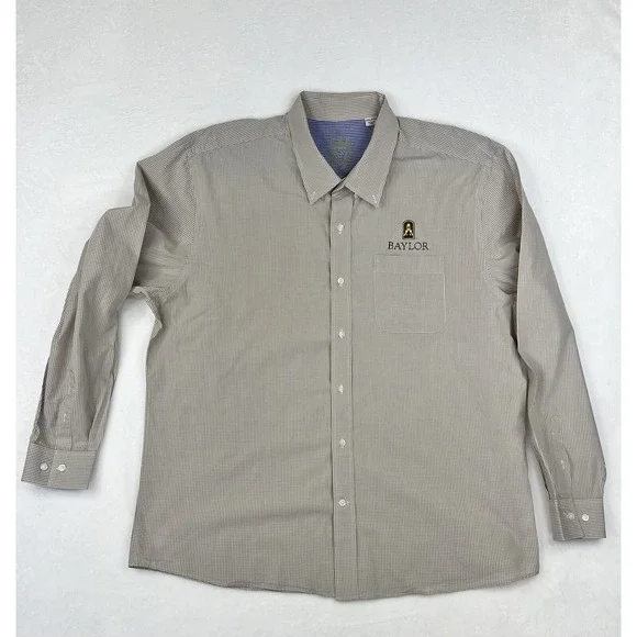 Cutter & Buck Mens White Plaid Baylor Bears University Button Front Shirt Sz 3XL