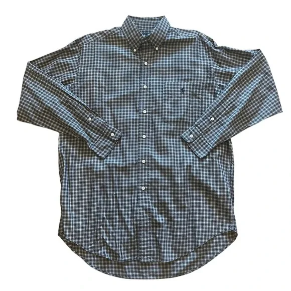 Ralph Lauren Men Classic Fit Plaid Button Down Shirt Navy White Size M Pony Logo