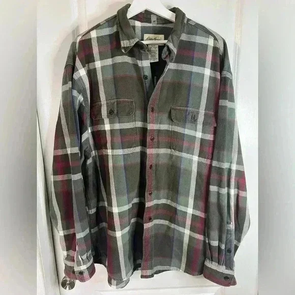 Eddie Bauer Men’s Plaid Cotton Long Sleeve Flannel Button Down - Size XL