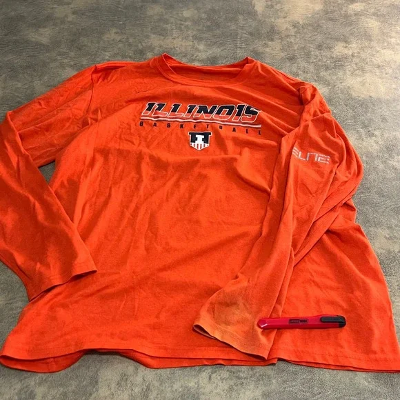 Nike Illinois Basketball Shirt Mens XL Orange Dri-FIT Long Sleeve *FLAWS*