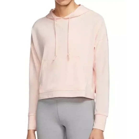 NWT Nike Yoga Hoodie Womens Jersey Cropped Long Sleeve Washed Coral Pink SIZE S