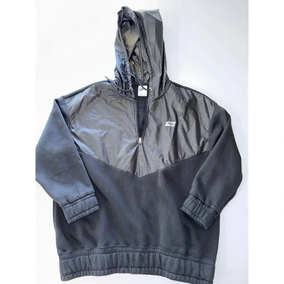 Nike Sportswear Fleece Windbreaker Hoodie Black Pullover Half Zip S‎ Women's