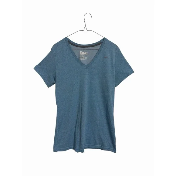 Nike Dri-FIT Womens Slim Fit V-Neck T-Shirt Blue Heather Short‎ Sleeve Large