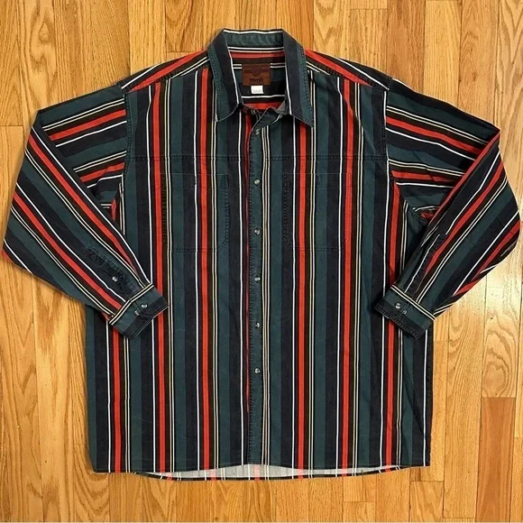 Vintage Wrangler Brushpopper Rugged Wear Striped Western Shirt Mens 3XT 3XL Tall