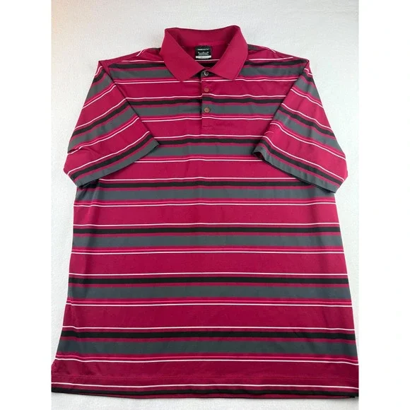 Nike Golf‎ Dri-FIT Polo Shirt Mens XL Striped Red Gray Performance Athletic