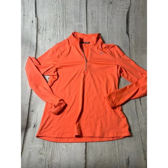 Nike Running 1/4 Zip Pullover Womens Large Orange Dri-FIT Athletic Sporty Top