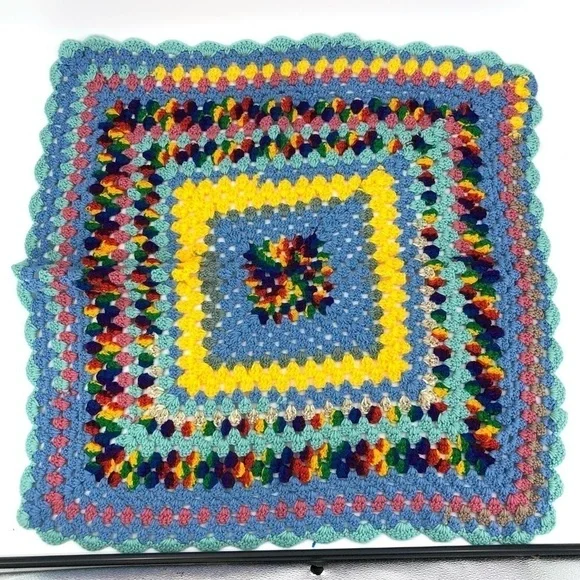Granny Square Baby Blanket Lap Afghan Rainbow Unisex Boho Indie Cottage