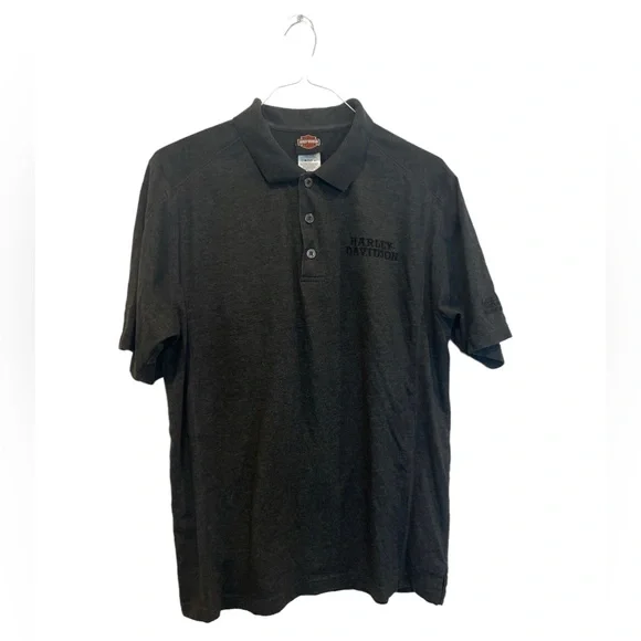Harley Davidson Polo Shirt‎ Men's Size Large Gray Short Sleeve Cotton Polyester