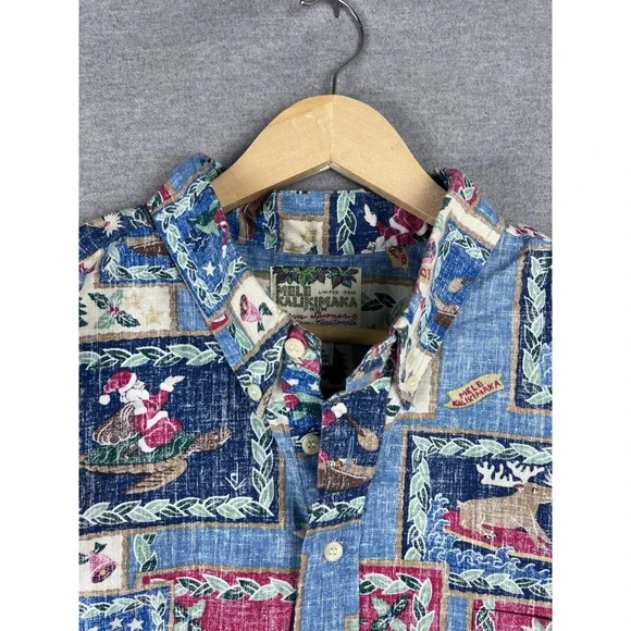 Reyn Spooner Mens Mele Kalikimaka 2003 Christmas Hawaiian Shirt Blue XXL