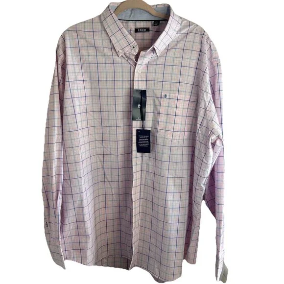 NEW‎ IZOD Men's Performance Comfort Long-Sleeve Shirt Fairy Tale Pink Medium XXL