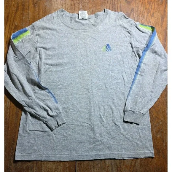 Vintage Adidas Shirt Mens L Gray Long Sleeve Graphic Spell Out Logo y2k‎ soccer