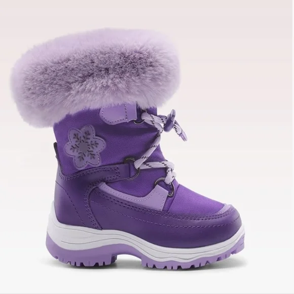 Purple Snow Boots Faux Fur Lined Mid-Calf   Slip Restiant Boots