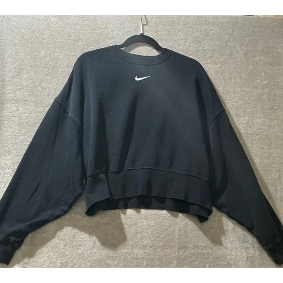 Nike Oversized Cropped Fleece Crewneck Womens Small Center Swoosh Athleisure