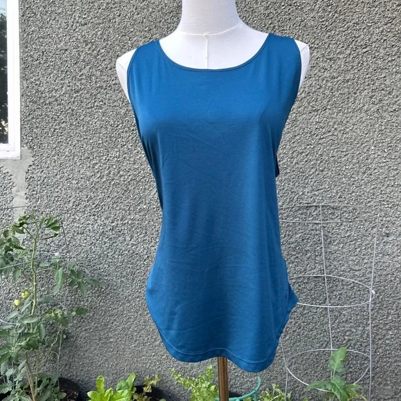 Nike Dri-Fit Tank Top Women XL Teal Blue Logo T-Back Racerback Athletic Workout