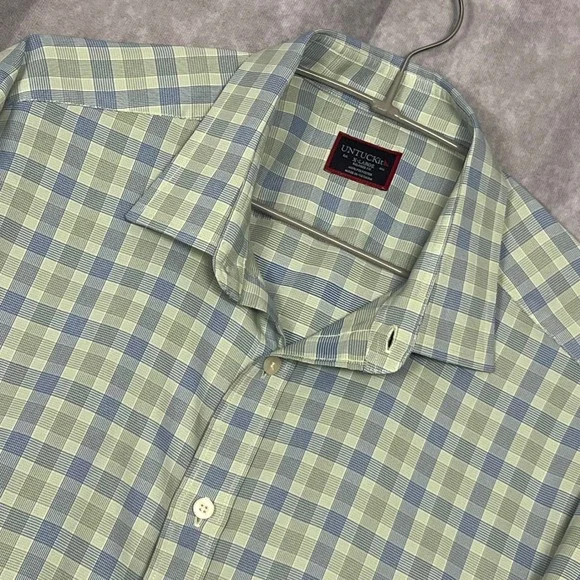 UNTUCKit Button Down Shirt Mens XL Green Blue Plaid Relaxed Fit Long Slv