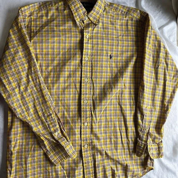 Ralph Lauren Yellow and Blue Casual Button Down Shirt long sleeve size Med