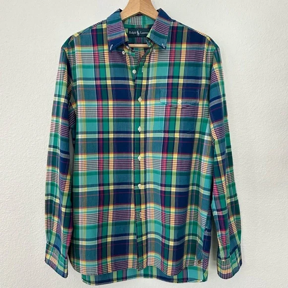 Ralph Lauren Mens Button Up Shirt Plaid, Preppy, Size Medium Y2K Streetwear