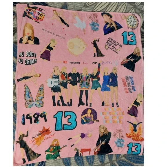 Taylor Swift Eras Pink Plush Lightweight Throw Blanket Swiftie Collage 50