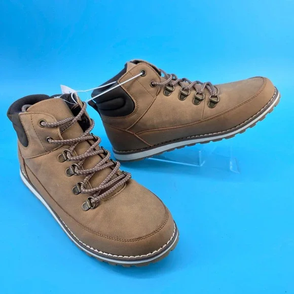 The Childrens Place Youth Tan Hiking Boots Size 6 Lace Up Faux Leather 3043219