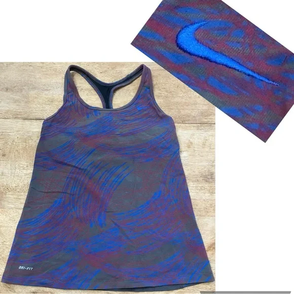 Nike Dri Fit Women’s M Multi Color Scribble Racerback Tank With‎ Sports Bra