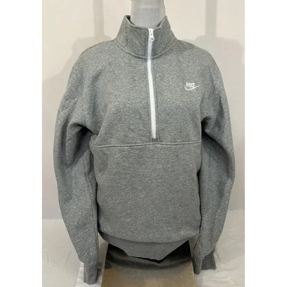 Nike Women's 1/2-Zip Sz L High Neck Sweatshirt GREY HEATHER Kangaroo Pocket