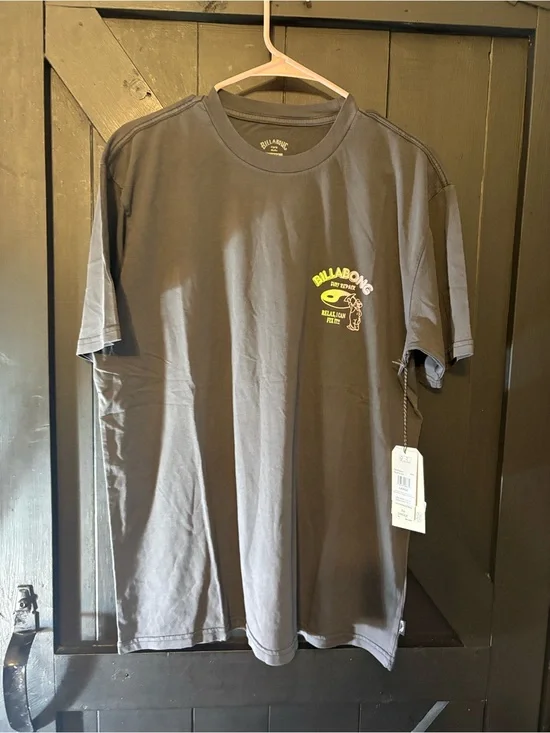 Billabong Charcoal Short Sleeve Tee with Neon Yellow Logo