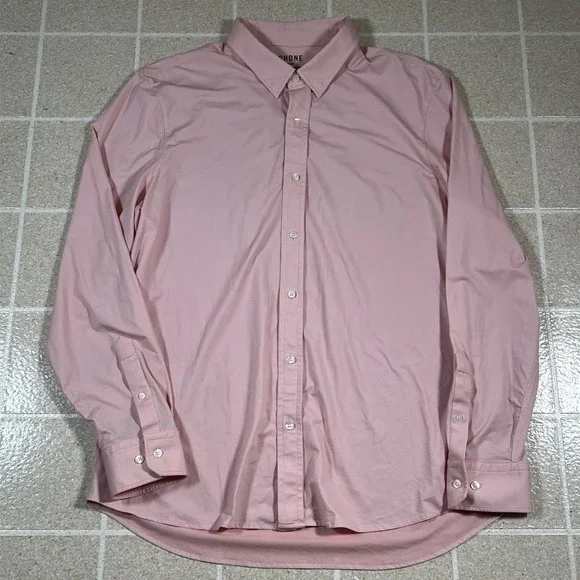 Rhone Commuter Dress Shirt Sz XL Pink Micro Check Performance Stretch Button Up