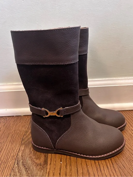 Janie and Jack Grls Sz 9 Brown Leather Suede Riding Boots Gold Bit Detail Preppy